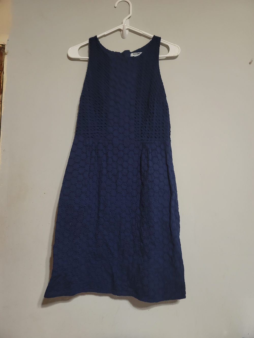 Old Navy Navy Blue Lace Cotton A-Line Dress Eyelet Feminine Preppy Sz 6 Small